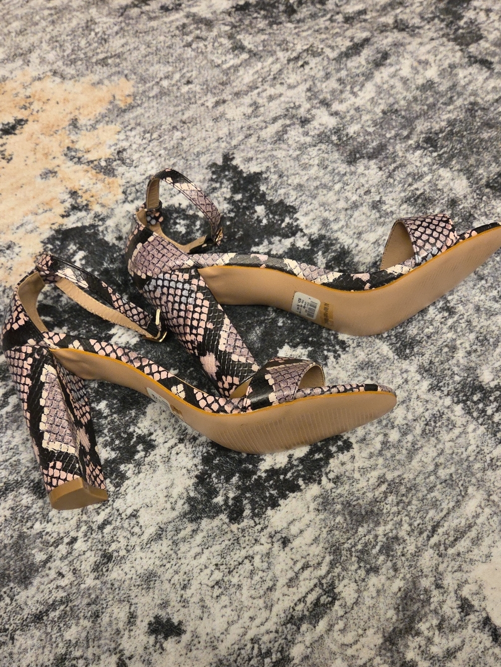 Snake Print Strapped Sandal Heels - Picture 6 of 7
